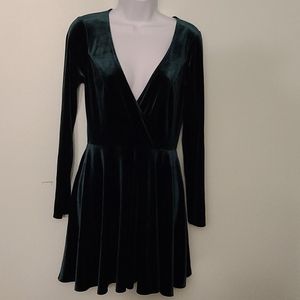 Green velvet skater dress